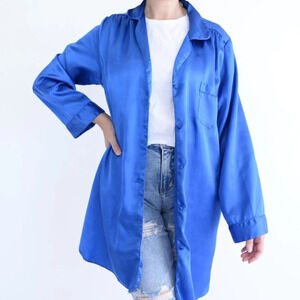 Vintage Dominque Royal Blue Silky-Like Button  Down Nightgown LG